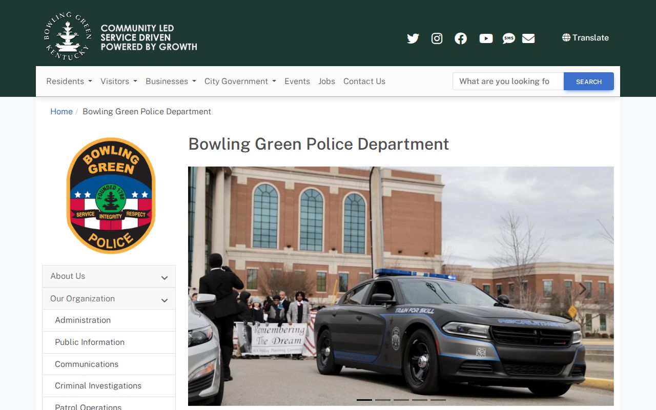 Bowling Green Police page with contact and public records information