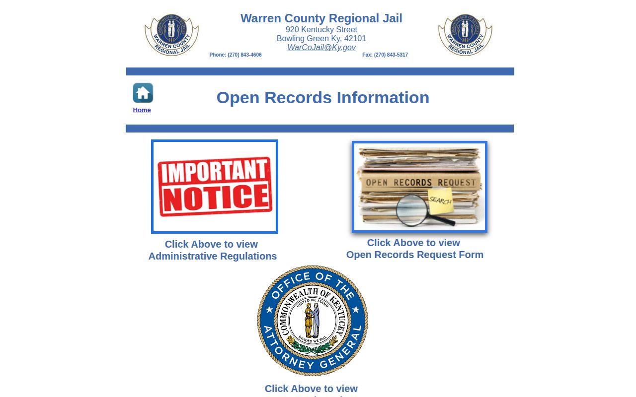 Warren County Regional Jail open records request page