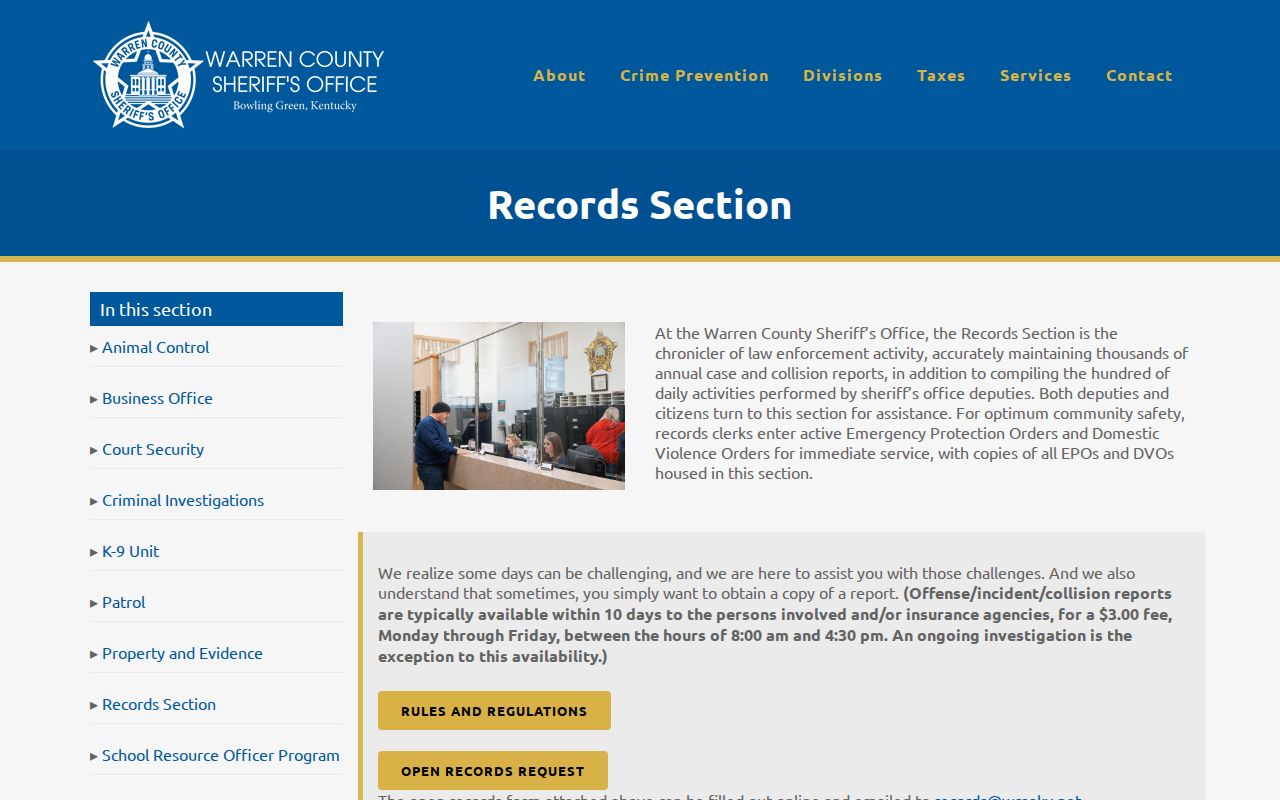 Warren County Sheriff records request details