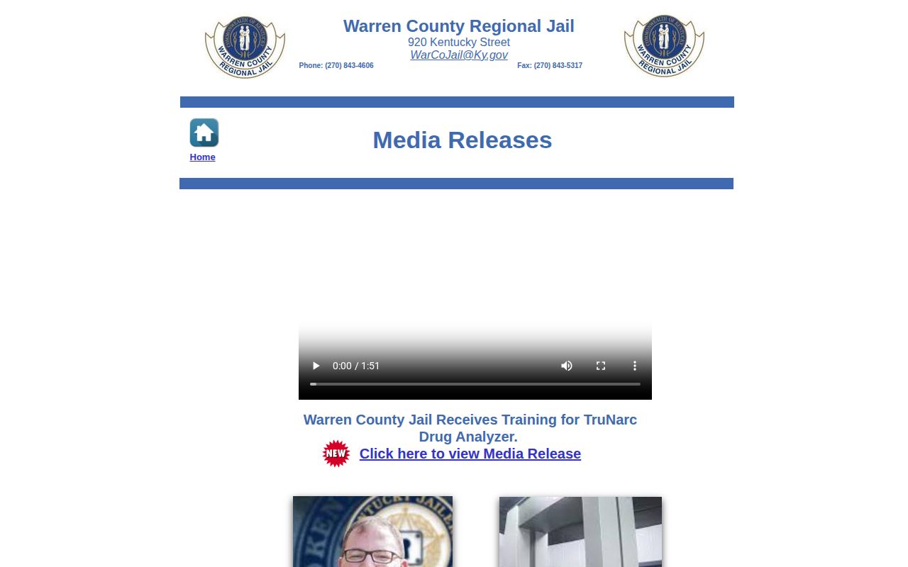 Warren County Regional Jail operational media releases