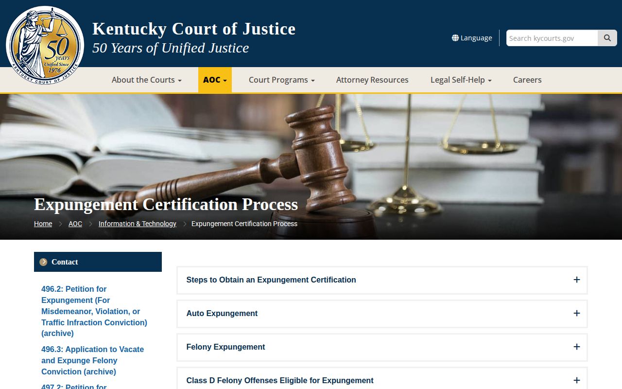 Kentucky Court expungement guidance